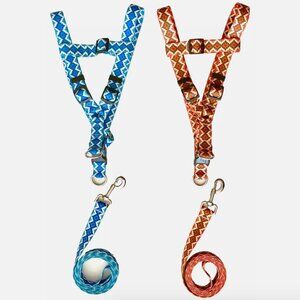 NEW! 2 YELLOW DOG DESIGN STEP IN DOG HARNESSES LARGE AZTEC + 5 FT LEASH LEAD SET